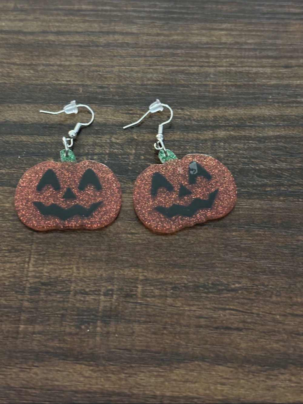 Glitter Pumpkin Jack-o'-Lantern Dangle Earrings - Orange